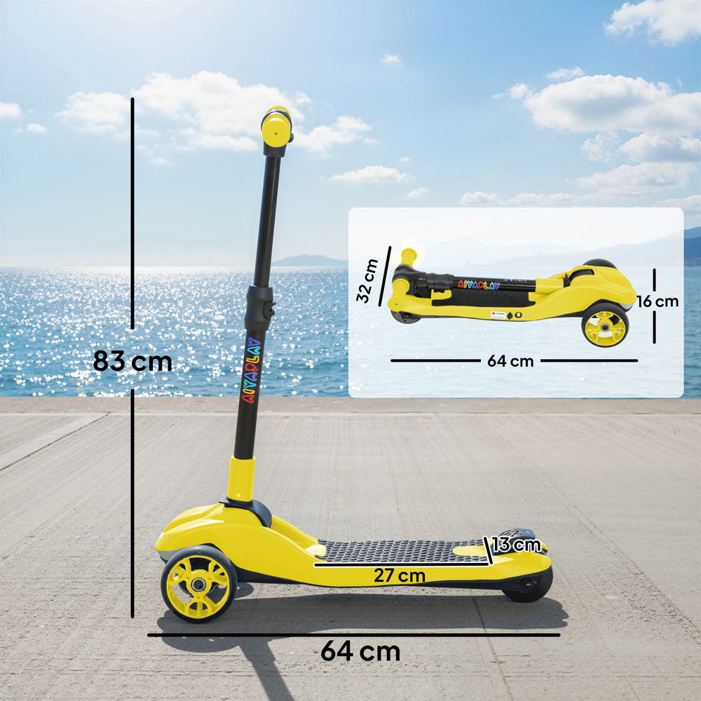 AIYAPLAY Three-Wheel Foldable Electric Scooter for Kids Aged 6-10 Years, Yellow