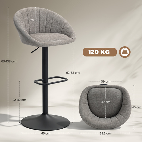 HOMCOM Set of Two Relaxed Tub Bar Stools - Grey