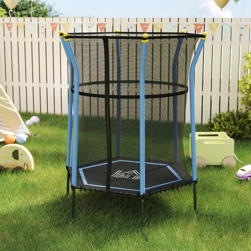 HOMCOM Kids Trampoline Mini Bouncer with Enclosure Safety Net For Ages 3-10 Years - Blue
