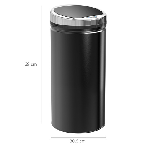 HOMCOM 42L Sensor Bin with Quiet Soft-Close Lid, Automatic Touchless Motion Sensor Rubbish Bin with Fingerprint Resistant, Stainless Steel for Hygienic Kitchen, Home Office Use, Black