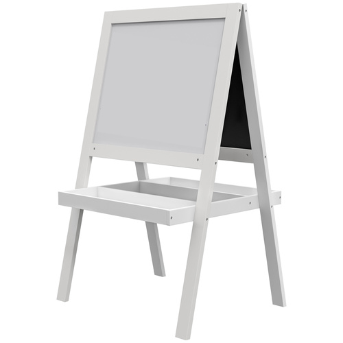 AIYAPLAY Kids Easel, Art Easel with Double Sided Whiteboard, Chalkboard, Storage, 2 in 1 Standing Easel for Toddlers 18-48 Months, White