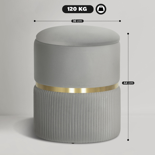 HOMCOM Velvet-Feel Storage Ottoman - Light Grey