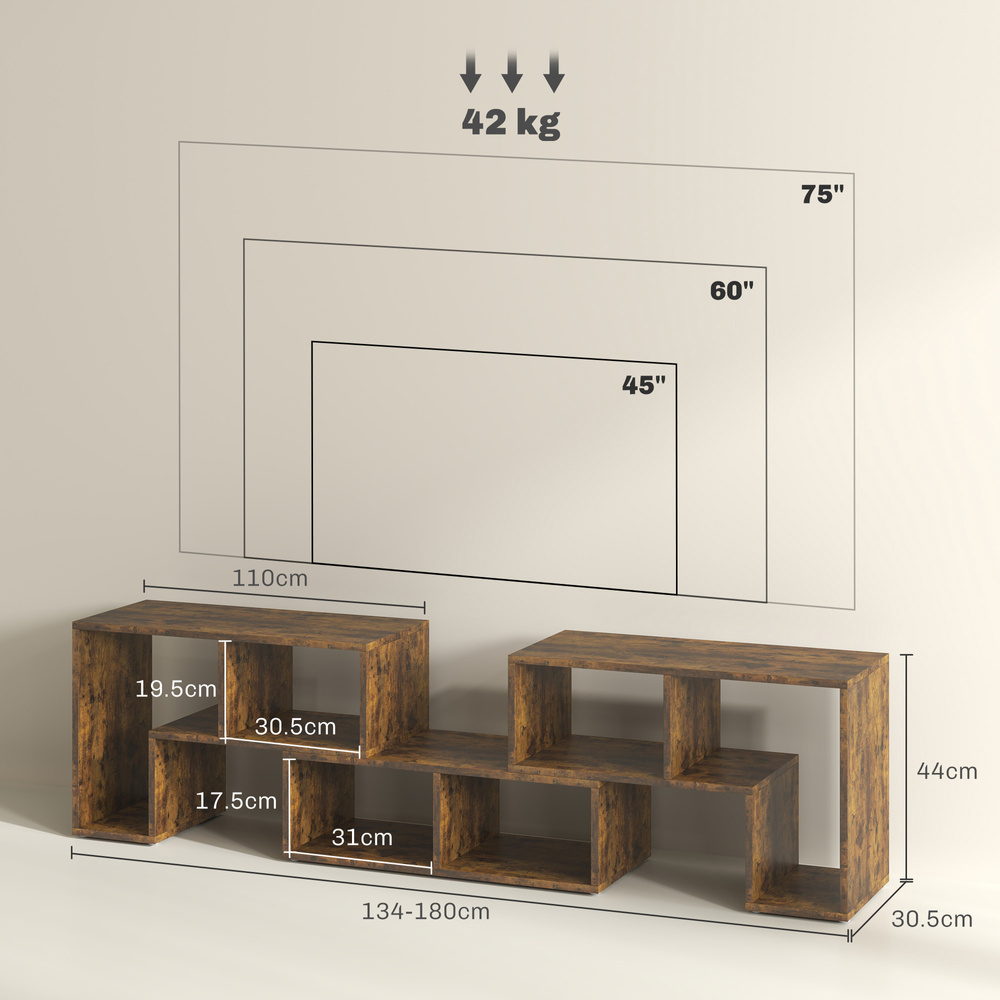 HOMCOM Three-Block Modular TV Stand - Rustic Brown