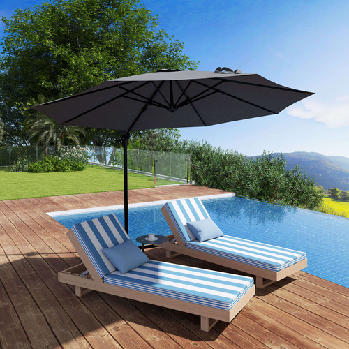 Outsunny 3(m) Offset Parasol Cantilever Hanging Umbrella 360° Rotation w/ Base Dark Grey