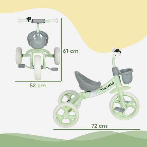 AIYAPLAY Kids Trike, Toddler Tricycle with Front Basket and EVA Wheels for Ages 2-5 Years, Indoor Outdoor for Boys Girls, Green
