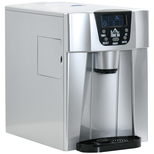 HOMCOM 3L Ice Maker Machine and Water Dispenser, 12kg in 24H, 2 Sizes 9 Ice Cubes Ready in 6-10 Mins Ice Machine, Silver