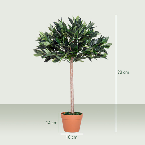 Outsunny 3ft Artificial Laurel Tree Indoor Plant Greenery for Home Office Potted in An Orange Pot