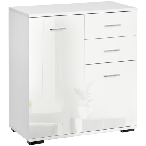 HOMCOM Sideboard, Modern Storage Cabinet with 2 Drawers, 2 Doors and Adjustable Shelf, Kitchen Cabinet for Living Room, Dining Room, High Gloss White