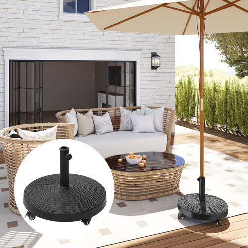 Outsunny 22.7kg Resin Patio Parasol Base Umbrella Stand Weight Deck Garden Sunshade Holder Round w/ Wheels Brakes Outdoor