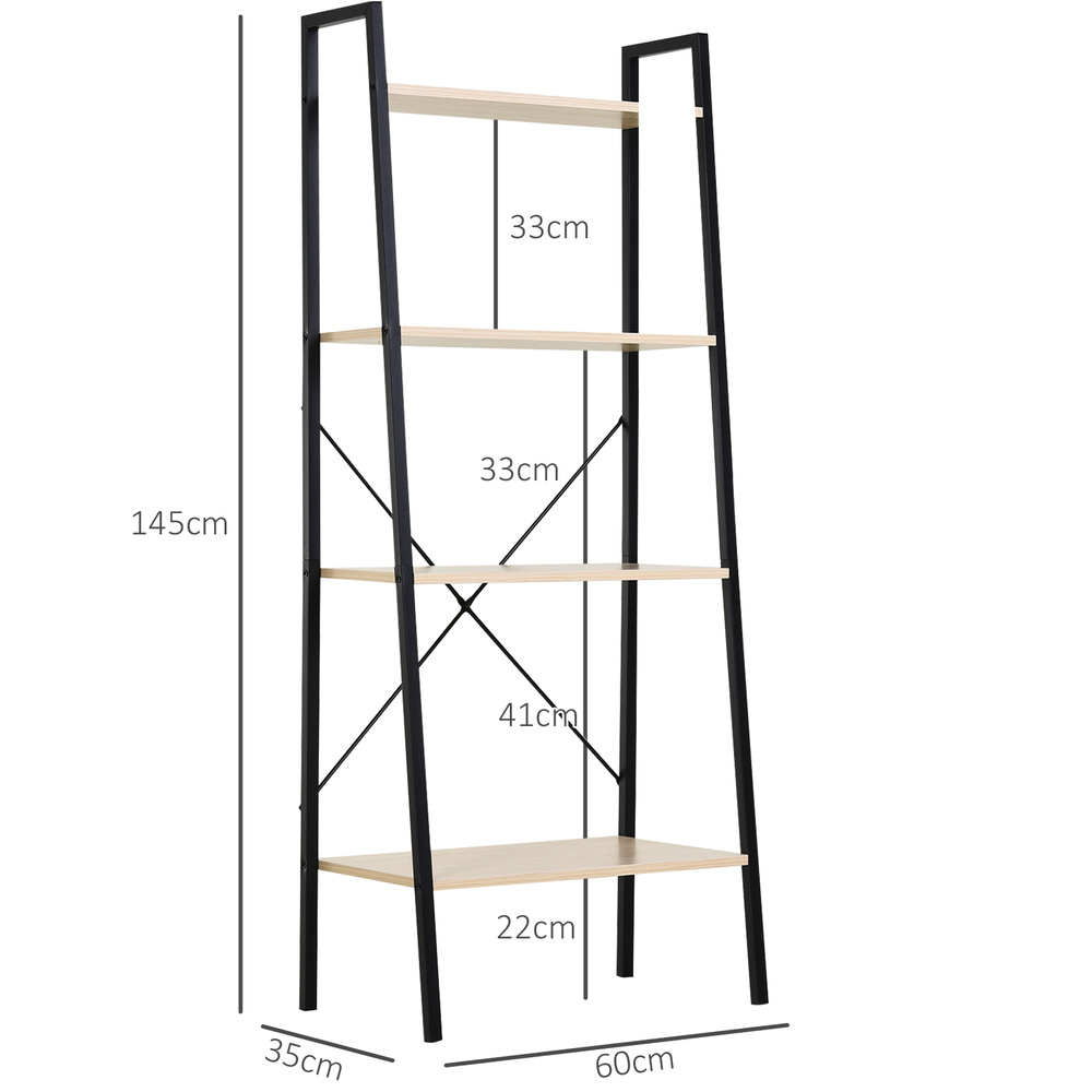 HOMCOM Ladder Shelf, Bookshelf, 4-Tier Industrial Storage Rack for Living Room, Bedroom, Kitchen, Oak and Black