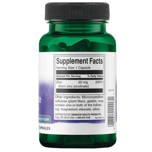 Swanson Zinc Picolinate 22mg for Immunity and Skin 60 Capsules