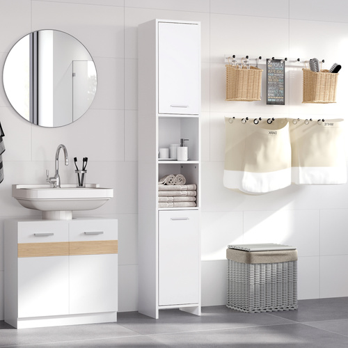HOMCOM Tall Bathroom Storage Cabinet with Three-position Adjustable Shelves For Neutral Style, Hallway White