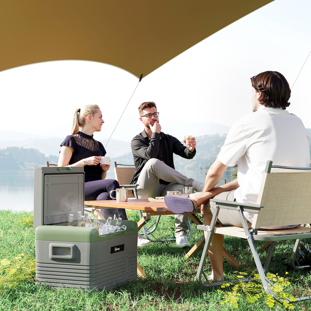 Outsunny 30L Portable Car Refrigerator - Light Green and Grey