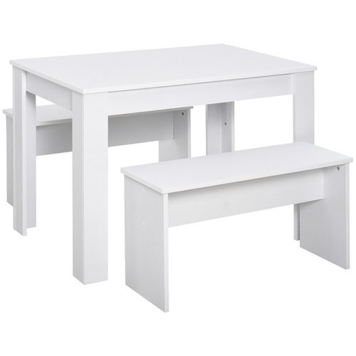 HOMCOM Kitchen Dining Table and 2 Benches Set, Table and Chairs Set for Limited Space, White