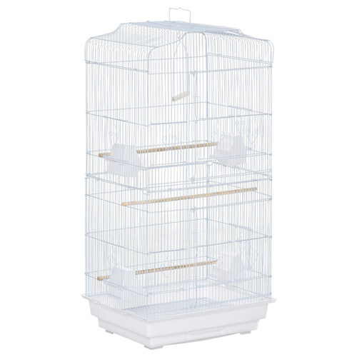 PawHut Large Metal Bird Cage with Perches, Food Bowls, Swing, for Budgies, Parakeets, White