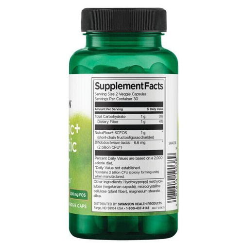 Swanson Probiotic+ Prebiotyk i Błonnik na Wsparcie Trawienia 60 Kapsułek