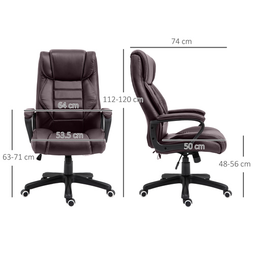 Vinsetto Office Chair with 6-Point Maaage, PU Desk Chair with Padded Seat and Armrest, Computer Chair with Tilt Function for Home, Brown