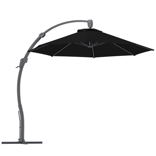 Outsunny 3(m) Garden Cantilever Parasol, Round Overhanging Umbrella with Crank Handle, Cross Base, Aluminium Frame and 360° Rotation, Banana Patio Umbrella for Outdoor Sun Shade, Black