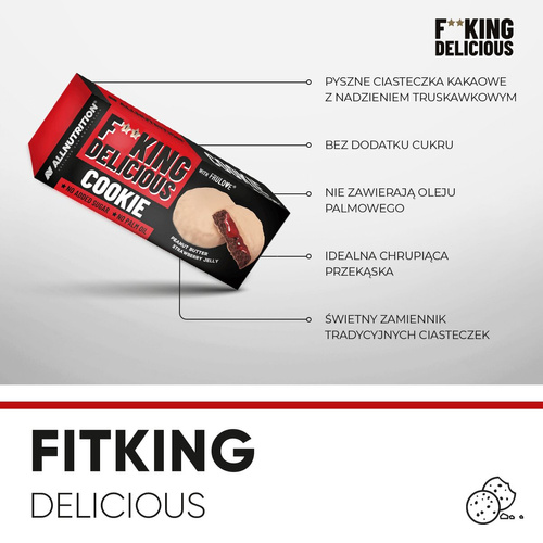 Allnutrition Fitking Delicious Cookie Masło Orzechowe i Truskawka 128g