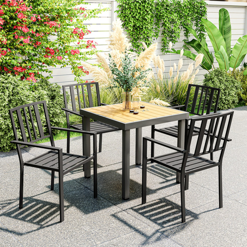 Outsunny Set of Four Minimal Metal Garden Chairs - Black