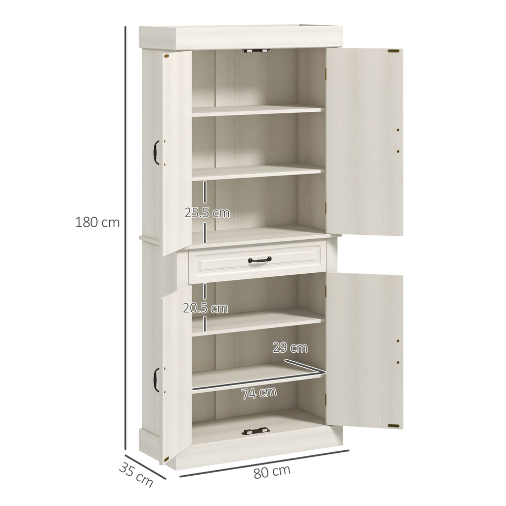 HOMCOM Tall Kitchen Cupboard, Kitchen Pantry Cabinet with Drawer, Shelves, Cream White