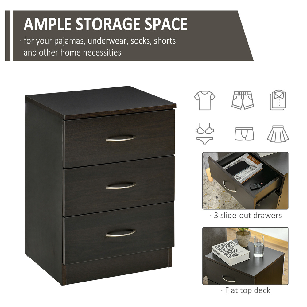 HOMCOM Bedside Cabinet with Drawer and Shelf, White Bedside Table for Bedroom, Living Room, Nightstand Side Table with Metal Rail Set of 2