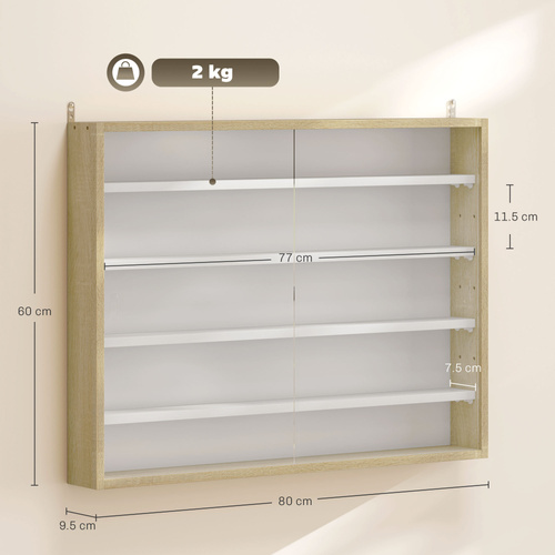 HOMCOM 5-Tier Wall Display Shelf Unit Cabinet w/ 4 Adjustable Shelves Glass Doors Home Office Ornaments 60x80cm Natural