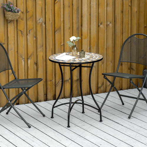 Outsunny Φ60cm Mosaic Outdoor Patio Table - Grey