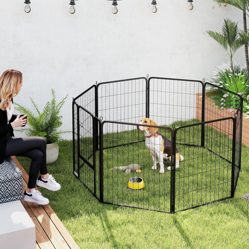 PawHut Eight-Panel Dog Playpen with Door, for Large Dogs, Indoors, Outdoors, 80cm Tall, Black