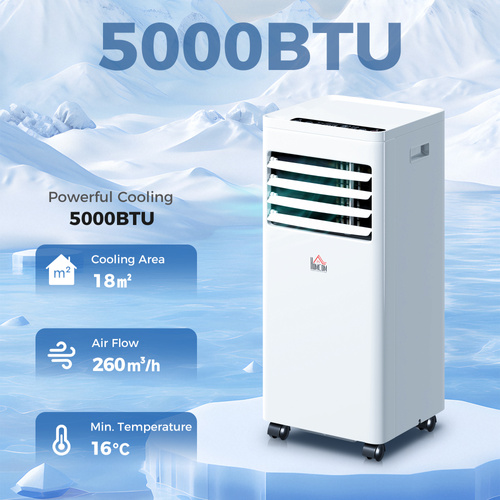 HOMCOM Portable Air Conditioner 5000 BTU, 4-in-1 Cooling, Dehumidifier, Fan, Sleep Mode, Air Conditioning Unit with Digital Display & Remote Control, 24H Timer, Window Venting Kit, for Room up to 18㎡