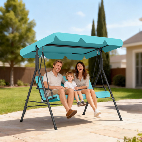 Outsunny Three-Seater Garden Swing Chair, with Adjustable Canopy - Blue