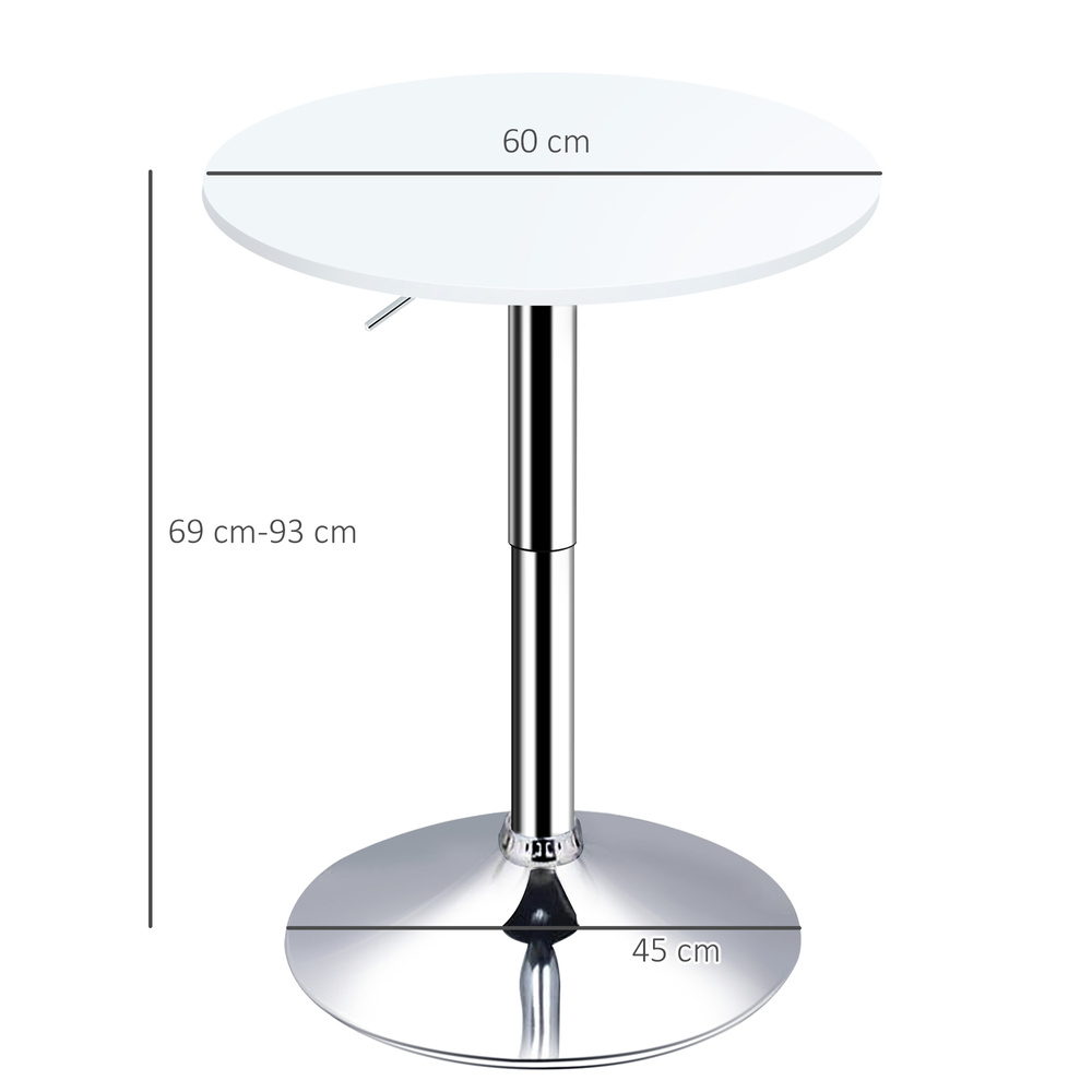 HOMCOM Bar Table Φ60cm Adjustable Height Round Bistro Table w/ Swivel Top Metal Frame Counter Surface Stylish Kitchen Conservatory White