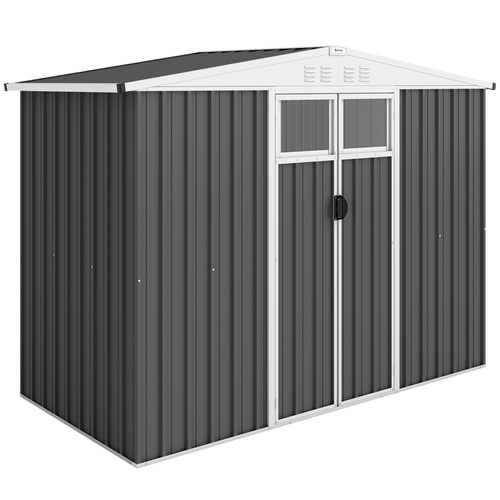 Outsunny 8 x 4 ft Metal Garden Shed, Garden Storage Shed with Window, 4 Vents and Lockable Door, Waterproof Galvanised Steel Tool Storage Cabinet, Dark Grey