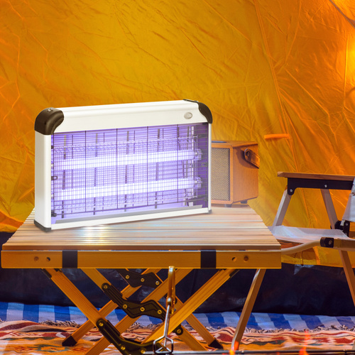 Outsunny 30W Electric Fly Zapper, Bug Zapper with UK Plug, 2 UV Bulbs, Hanging Chain, On/Off Switch and Removable Catch Tray, 60㎡ Coverage Insect Mosquito Killer for Indoor and Outdoor Use, Silver