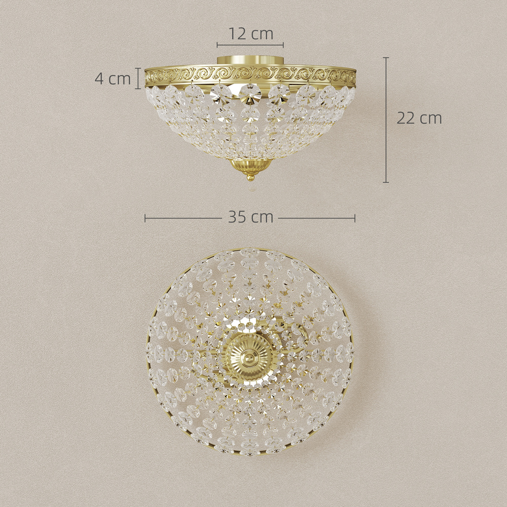 HOMCOM Crystal Chandelier Ceiling Light with 168 Octagonal Beads, Vintage 2-Light Flush Mount Ceiling Light for Living Room, Bedroom, Hallway, Dining Room, Gold Tone