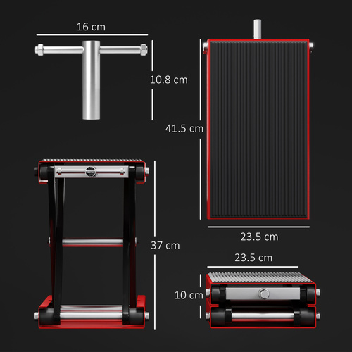 DURHAND 500KG Motorcycle Lift Scissor Jack, Height Adjustable Motorbike Stand with Anti-Slip Wide Deck, Heavy Duty Steel Motorbike Repair Lift Hoist Stand for Home Garage, Red