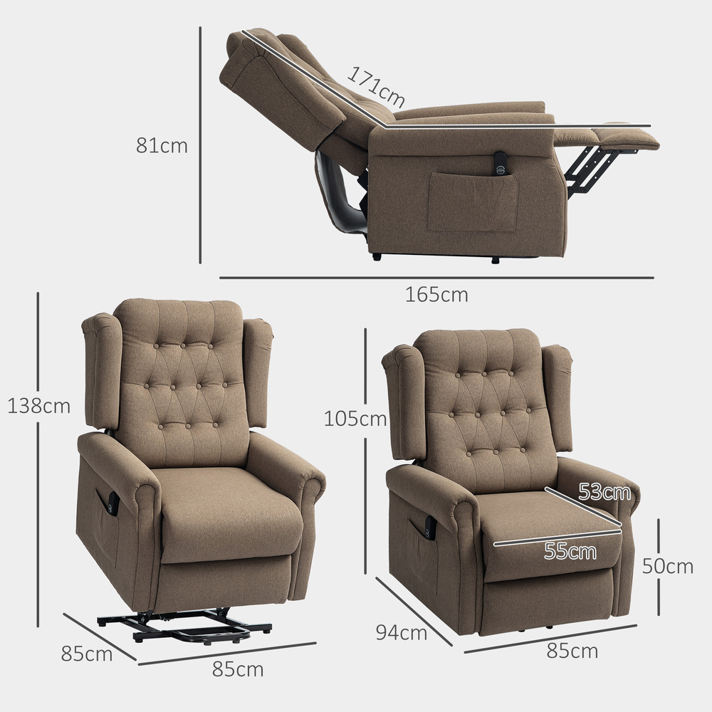 HOMCOM 45° Lifting Riser and Recliner Armchair - Dark Brown