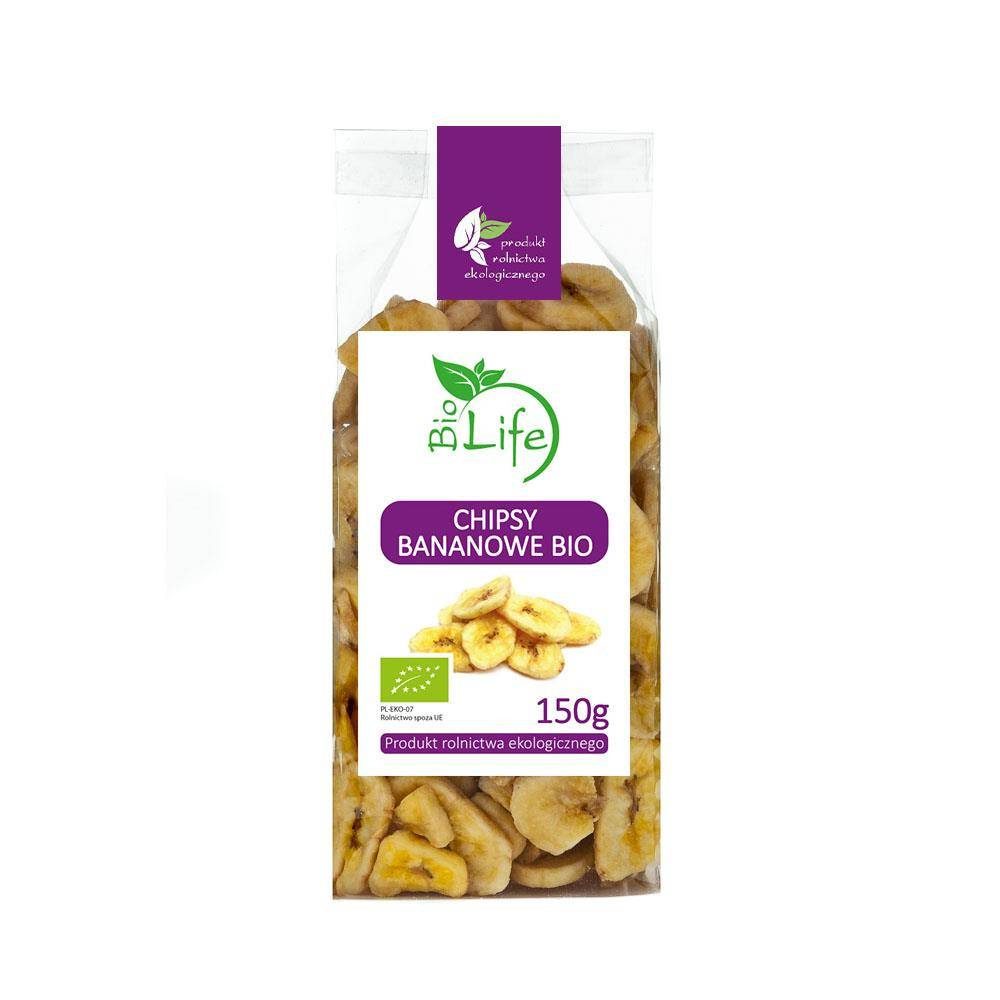 Bio Life Bio Chipsy Bananowe Ekologiczne Źródło Magnezu Potasu i Kwasu Foliowego 150g