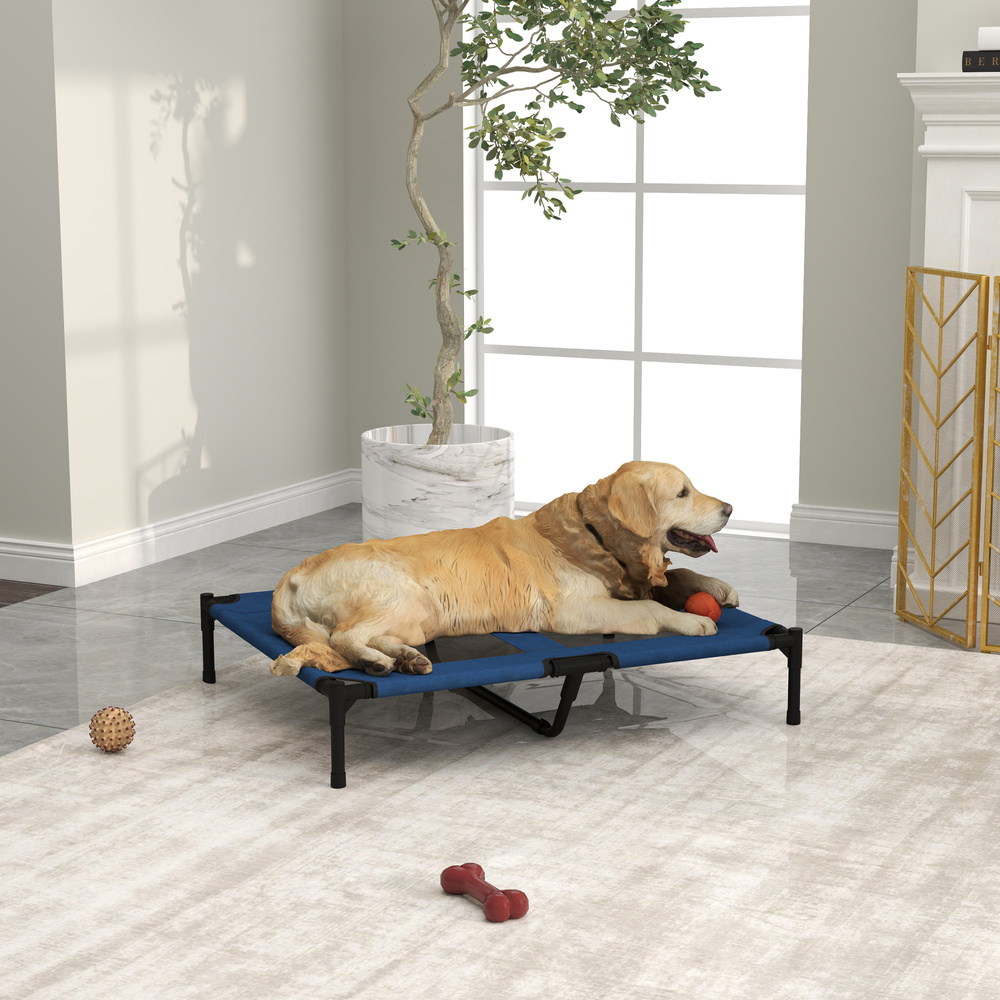 PawHut Raised Dog Bed Cat Elevated Lifted Puppy Pet Elevated Cot Portable Camping Basket – Blue (Large)