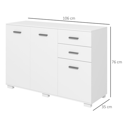 HOMCOM Sideboard, Modern Storage Cabinet with 2 Drawers, 3 Doors and Adjustable Shelves, Kitchen Cabinet, White