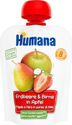 Humana 100% Organic Bio Deserek Jabłko Gruszka Truskawka dla Niemowląt po 8 Miesiącu 90g