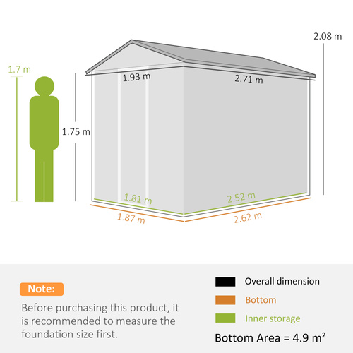 Outsunny 9x 6FT Metal Outdoor Garden Shed, Galvanised Tool Storage Shed w/ Sloped Roof, Lockable Door for Patio Lawn, Dark Grey