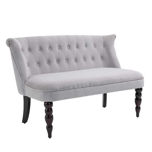 HOMCOM Velvet 2 Seater Sofa, Button Tufted Wingback Loveseat with Rubber Wood Legs for Living Room, Bedroom, Grey