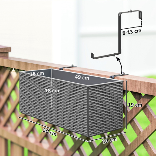 Outsunny Set of Two Rattan-Effect Planters - Grey