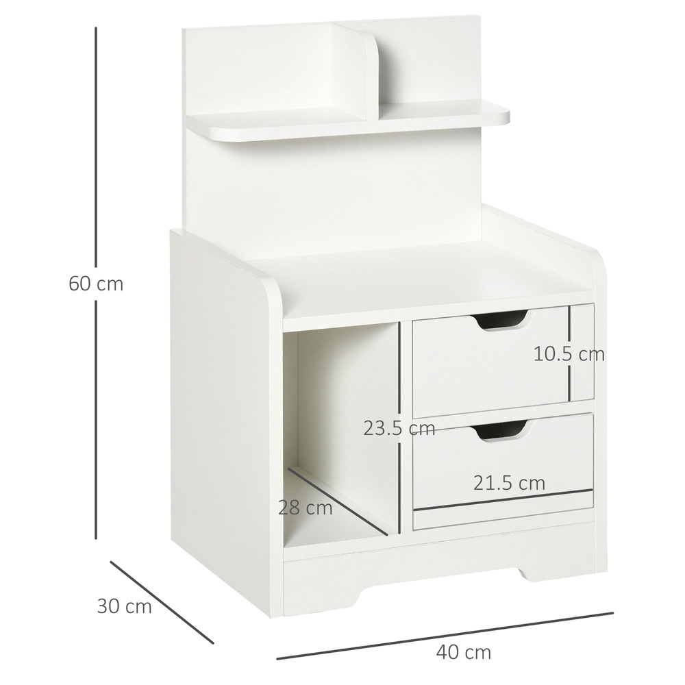 HOMCOM Bedside Table, Small Bedside Cabinet with 2 Drawers and Storage Shelves, Modern Nightstand for Bedroom, White