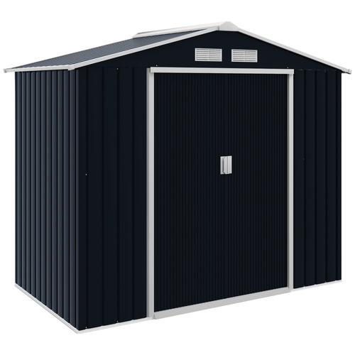 Outsunny 7 x 4ft Weatherproof Shed, Outdoor Bike Storage Shed with Ventilation Slots, Foundation Kit and Lockable Double Doors, Dark Grey