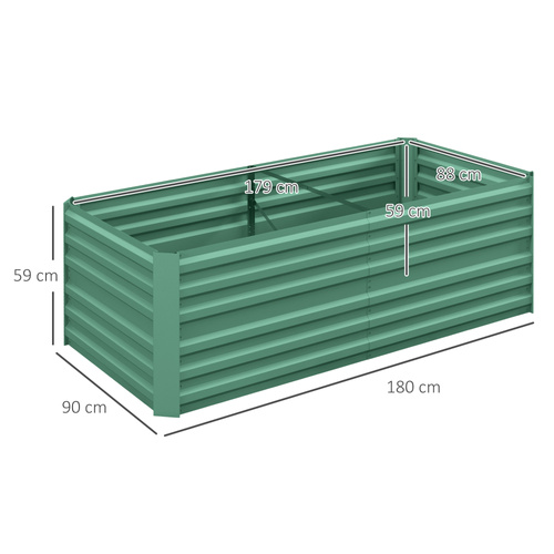 Outsunny Raised Beds for Garden, Galvanised Steel Outdoor Planters with Multi-reinforced Rods, 180 x 90 x 59 cm, Light Green