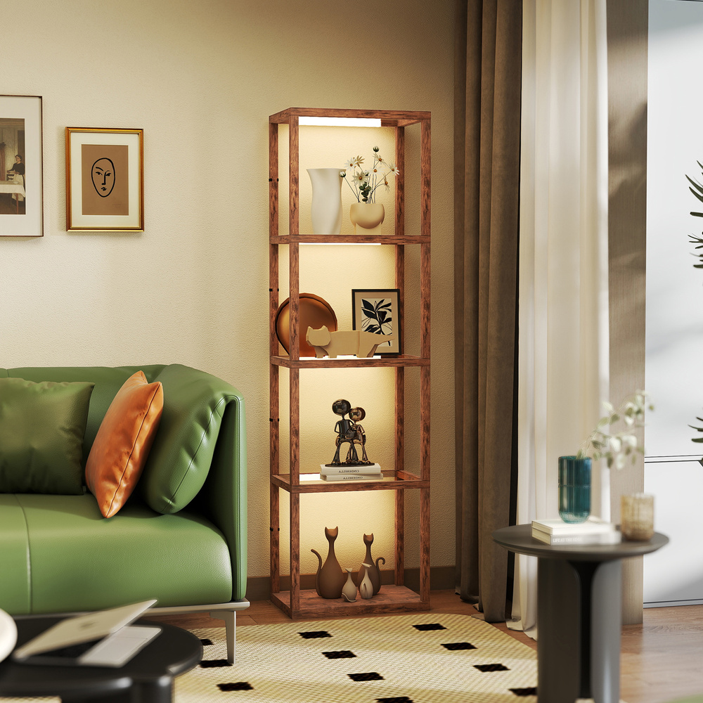 HOMCOM Four-Shelf Floor Lamp - Rustic Brown