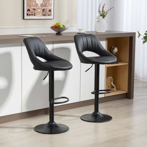 HOMCOM Set of Two Faux Leather Bar Stools - Black