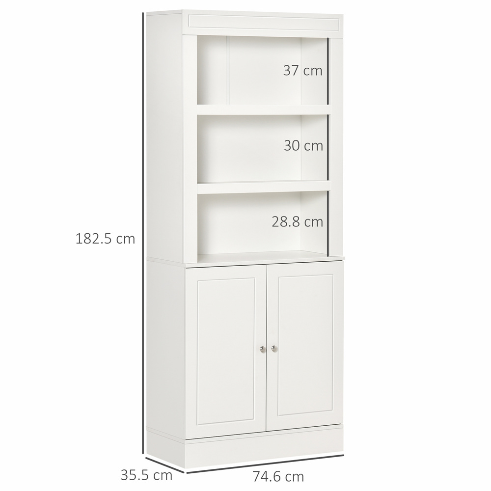 HOMCOM Kitchen Cupboard with 6-tier Shelving, Freestanding Storage Cabinet Sideboard, Pantry Cupboard with 3 Open Compartments and Double-door Cabinet with Adjustable Shelves, White